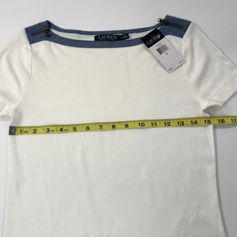 Lauren Ralph Lauren Shirt Small Trim Zip Neck Short Sleeve White Preppy NEW read - Picture 6 of 10